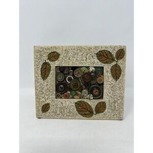 Button Art Decor: Resin Leaf Frame, Brown/Rust/Green Palette 6-1/2" x 8"
